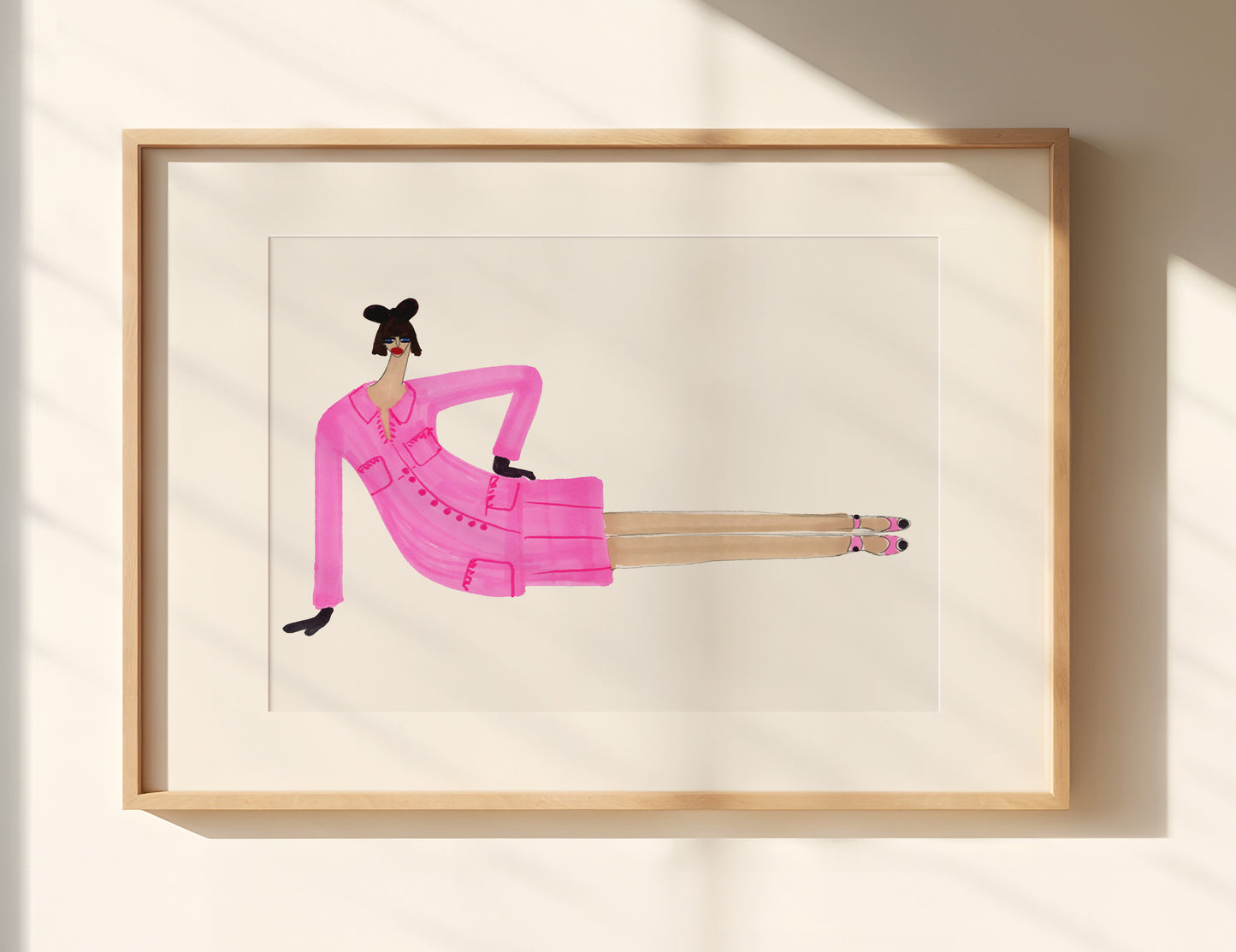 Nonchalant Girl in Pink - Podpisany wydruk artystyczny (30 x 40)