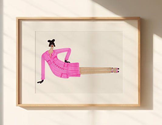 Nonchalant Girl in Pink - Podpisany wydruk artystyczny (30 x 40)