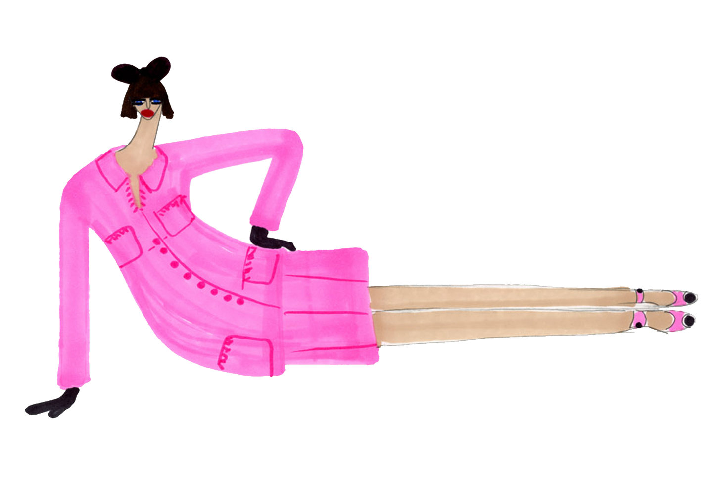 Nonchalant Girl in Pink - Podpisany wydruk artystyczny (30 x 40)