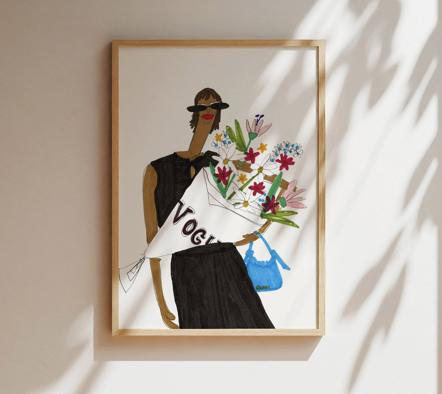 Girl in Black with Flowers - Wydruk Artystyczny (14,8 x 21)