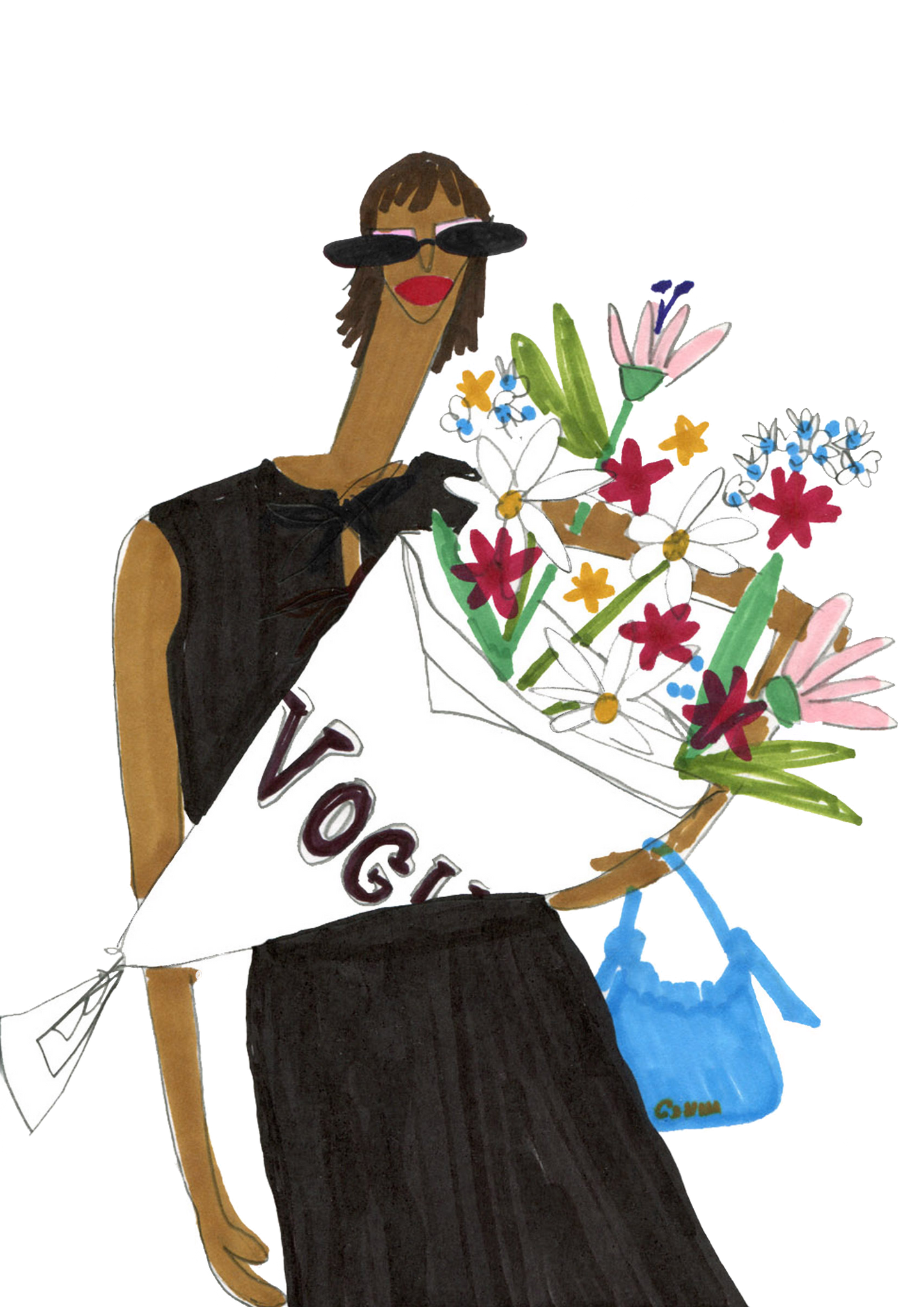 Girl in Black with Flowers - Wydruk Artystyczny (14,8 x 21)