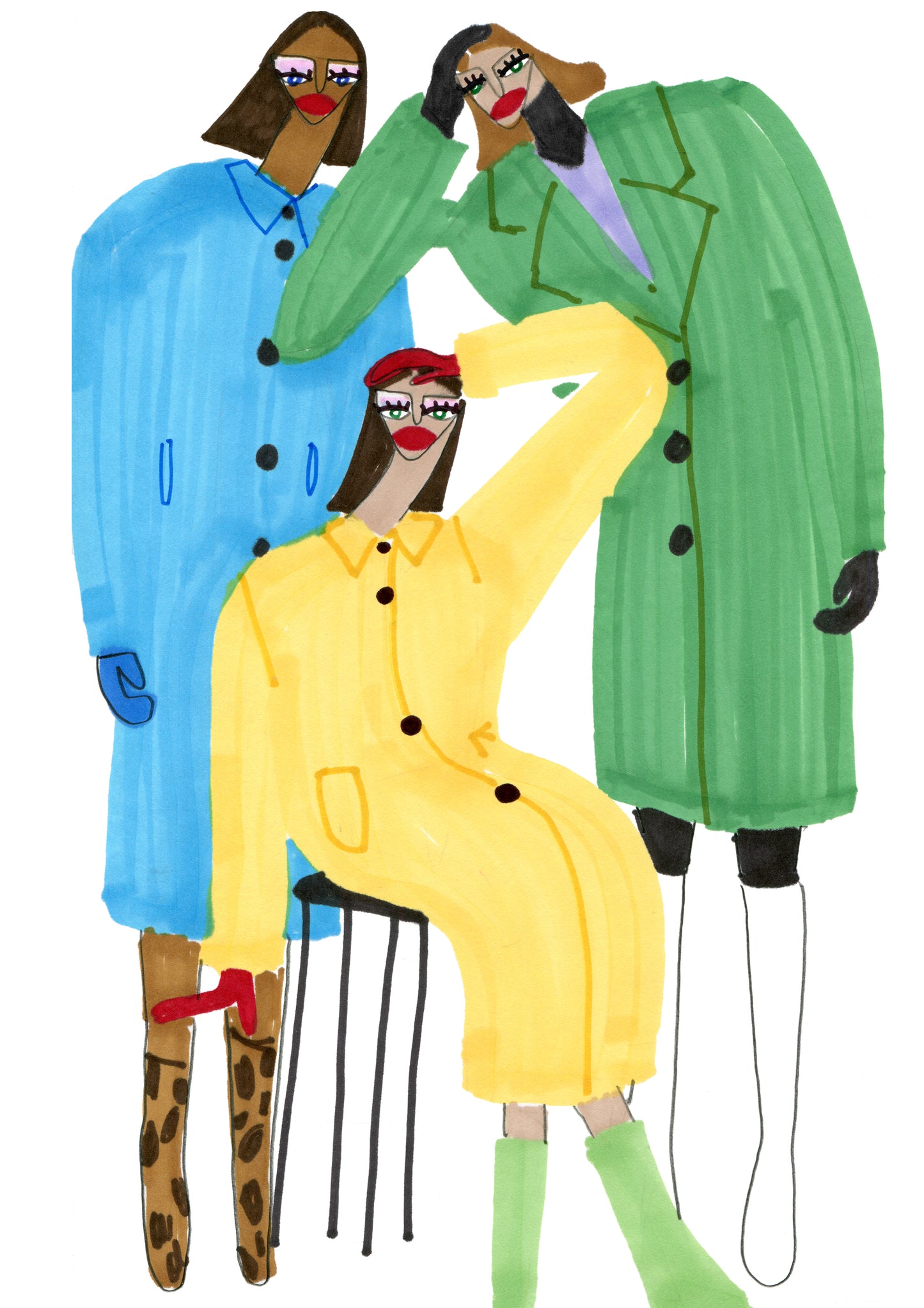 Girls in Green- Wydruk Artystyczny (14,8 x 21) 